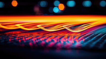 Poster - Fireworks abstract background idea. Dynamic light trails creating an abstract, vibrant visual effect at night.