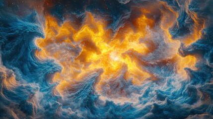 Wall Mural - Abstract swirling blue and orange clouds with bright center.
