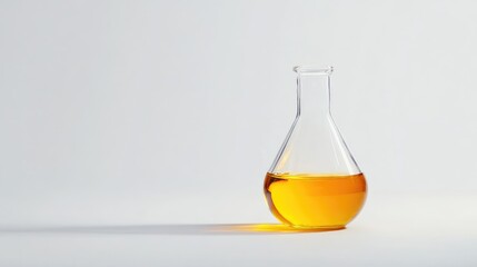 Aufkleber - A side view of a glass flask filled with yellow liquid, standing firmly on a white background, with the liquid's brightness contrasting the clear glass