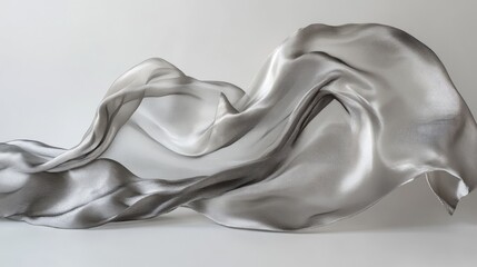 Aufkleber - A smooth, flowing streak of silver fabric on a minimalist backdrop, creating an elegant and abstract design with shimmering light reflections