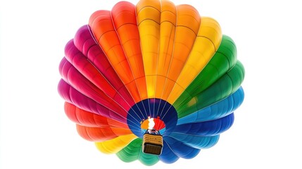 Poster - A stunning hot-air balloon with bright, vibrant colors, floating in mid-air against a pure white background, creating a bold and dynamic visual effect