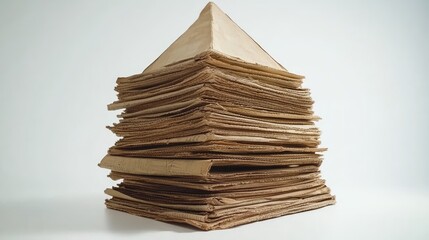 Poster - A vintage pyramid stack of newspapers, with yellowed pages and visible creases, isolated on a clean white background to showcase the texture