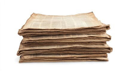 Poster - A vintage pyramid stack of newspapers, with yellowed pages and visible creases, isolated on a clean white background to showcase the texture