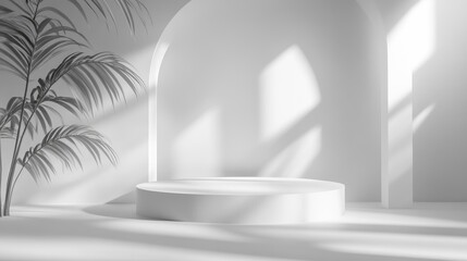 Aufkleber - A white podium bathed in bright white light, set against a pristine studio background, perfect for product displays or presentations