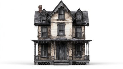 Aufkleber - Vintage haunted house with weathered wooden details, ghostly vibes, and dark accents, isolated on a crisp white backdrop