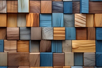 Wall Mural - Colorful wooden cube wall texture background. (30)