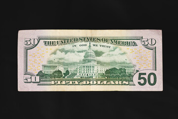 The back of a fifty dollar bill