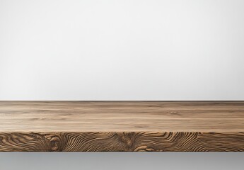 Poster - Rustic wooden shelf against white wall.