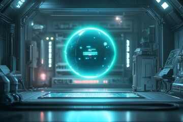 Poster - Futuristic lab with glowing orb.