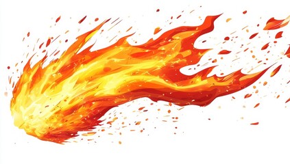 Poster - fiery meteor trail, isolated on white background.