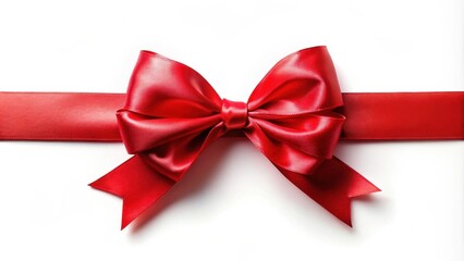 Wall Mural - A vibrant red satin ribbon tied in a perfect bow, isolated on a pure white background