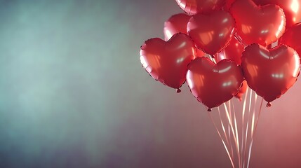 Canvas Print - Romantic red heart-shaped balloons floating against a moody background.