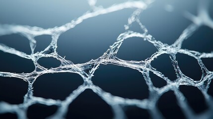 Torn abstract background idea. Close-up of intricate spider web with a dreamy blue background.