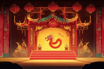 Poster - Ornate Chinese Stage Dragon Throne Setting