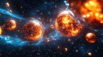 Wall Mural - Blazing planets amidst cosmic nebulae.