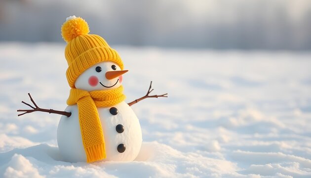 cute snowman with yellow scarf