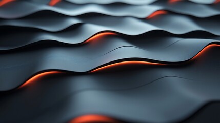 Poster - Abstract wavy surface with glowing orange lines.