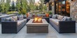 © BHZshop - A large outdoor patio featuring stylish furniture and a cozy fire pit- perfect for entertaining and relaxation.