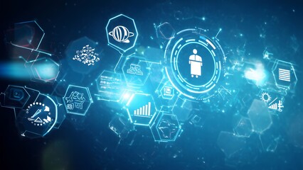 Poster - Dynamic abstract business analytics visuals digital environment infographic content futuristic technology high-tech perspective