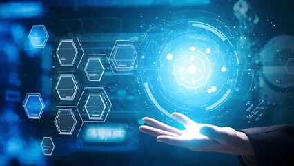 Poster - Innovative abstract business solutions digital workspace visual data representation modern technology futuristic environment strategic insights