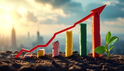 Poster - Dynamic growth trends in abstract business analytics urban landscape infographic representation optimistic environment elevated viewpoint