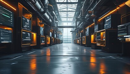 Poster - Abstract business technology hub data center operations industrial environment digital infrastructure modern workspace perspective