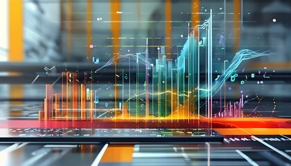 Poster - Dynamic abstract business analytics visualization modern office environment digital content high-tech perspective data insights for strategic decision-making