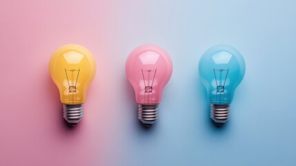 Aufkleber - Colorful light bulbs on pastel background symbolizing creativity and inspiration in innovative ideas and concepts.