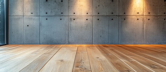 Aufkleber - Concrete walls and warm wood floor create a versatile background ideal for text overlay in modern design projects
