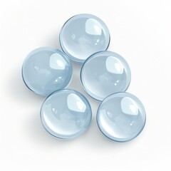 Poster - Five translucent light-blue spheres, glossy surface, arranged on white background.