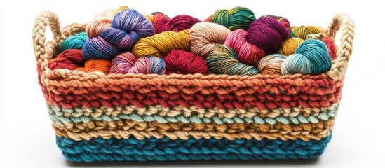 Aufkleber - Cozy knitted basket overflowing with vibrant yarn threads for creative home crafting and decor inspiration