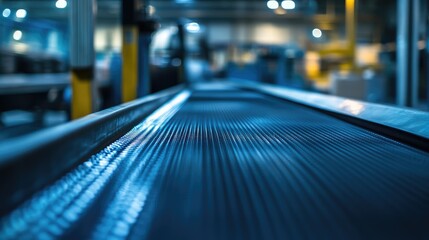 Wall Mural - Conveyor Belt with Products in Warehouse Setting Focused on Logistics and Supply Chain Operations with Blurred Background