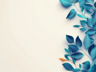 Wall Mural - A minimalist design featuring layered blue leaves with a hint of orange on a light background.