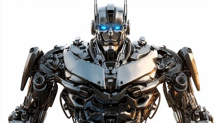 Aufkleber - Chrome robot with glowing blue eyes, isolated on white.