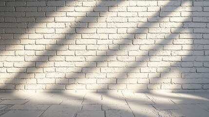 Poster - Sunlight streaks across a white brick wall and floor.