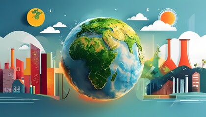Poster - Abstract business concepts depicted through a global environment artistic visualization of earth and industries modern graphics creative perspective