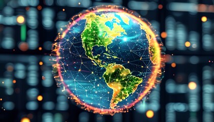 Poster - Global abstract business network visualization digital environment creative concept technology-focused strategic overview