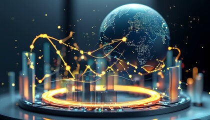 Poster - Dynamic abstract business insights visualized through global data trends urban landscape digital art concept futuristic environment