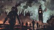 © Gams Images & Videos - A dark, atmospheric scene depicting zombies approaching a silhouetted cityscape with iconic architecture.