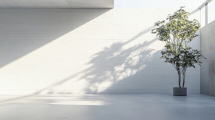 Aufkleber - Minimalist interior with plant and sunlight.
