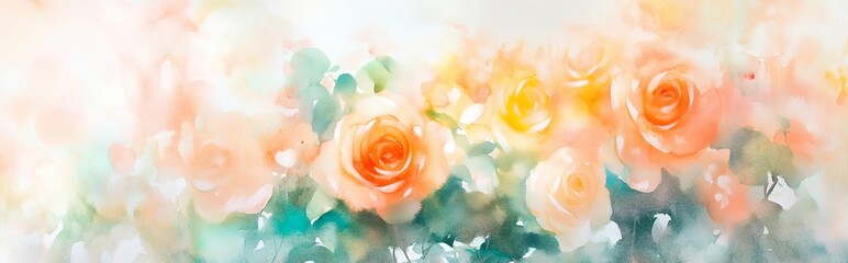 Wall Mural - A soft watercolor painting of blooming roses in pastel colors, evoking a serene atmosphere.