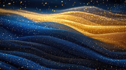 Aufkleber - Starry abstract background idea. Abstract waves of blue and gold glitter creating a mesmerizing visual effect.