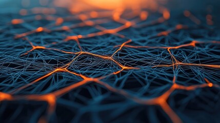 Poster - Noise abstract background idea. Abstract representation of interconnected lines and nodes with warm glow in a futuristic style.