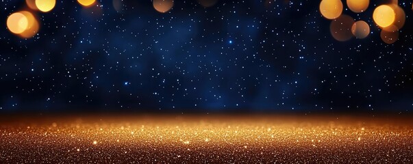 Aufkleber - Starry abstract background idea. Elegant golden bokeh lights against a dark background, creating a festive atmosphere.