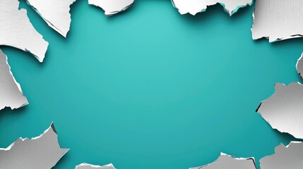 Poster - Torn abstract background concept. Torn paper effect revealing a bright turquoise background for creative design.