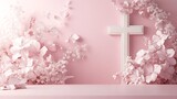 Pink Floral Arrangement With White Cross Background