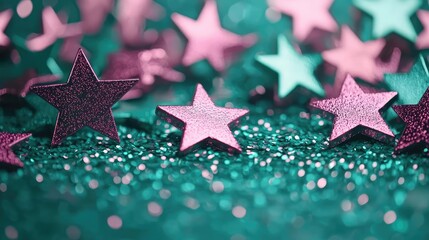 Aufkleber - Starry abstract background idea. Colorful stars with glitters create a magical atmosphere for festive celebrations.