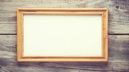Poster - A blank wooden frame laying flat on a wooden table with a soft shadow effect. Background gradient adds depth and ample copy space for text or images.