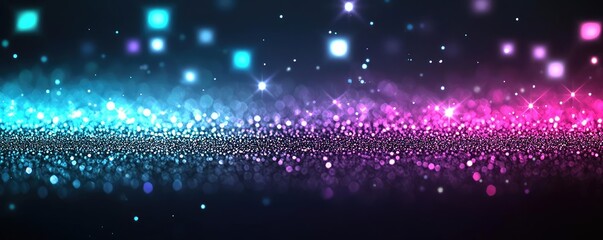 Poster - Starry abstract background idea. Vibrant abstract digital background with sparkling particles in blue and pink shades.