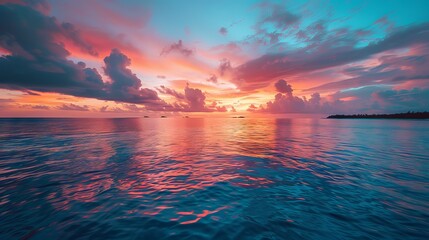 Wall Mural - mesmerizing golden sky reflecting across vibrant turquoise waters in the maldives, creating a serene